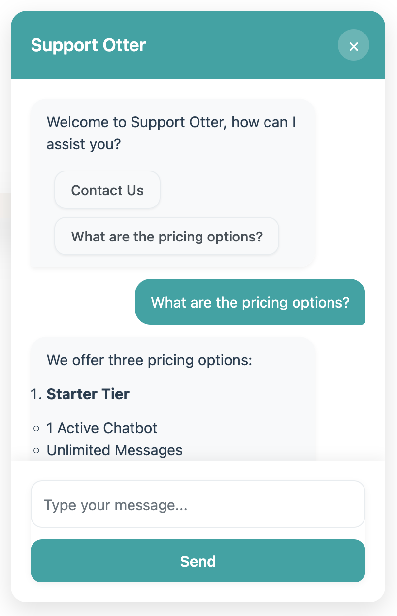 Support Otter chat widget interface demonstration